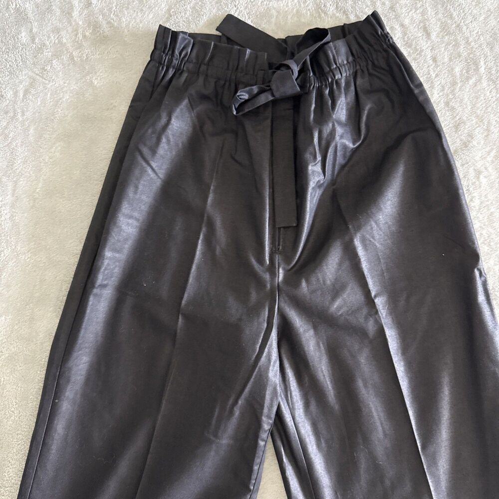 Vintage Women’s Black Formal Pants Wide-Leg Solid Tie Elastic Waist Preppy - Picture 6 of 16